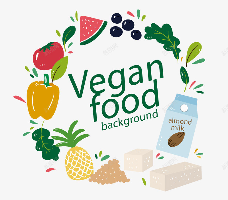 veganfood矢量图eps免抠素材_88icon https://88icon.com food vegan 树叶 番茄 矢量水果 菠萝 西瓜 矢量图