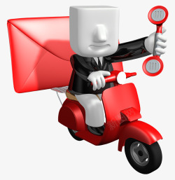 立体消息传达消息的立体小人骑着红色电瓶高清图片