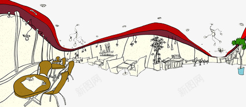 手绘餐厅场景插画png免抠素材_88icon https://88icon.com 卡通 多彩 手绘 桌子椅子 绘画