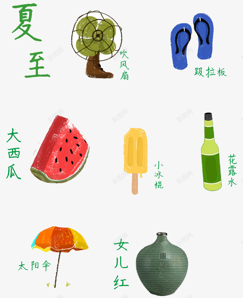 手绘夏至元素食物用品png免抠素材_88icon https://88icon.com 夏至 手绘食物