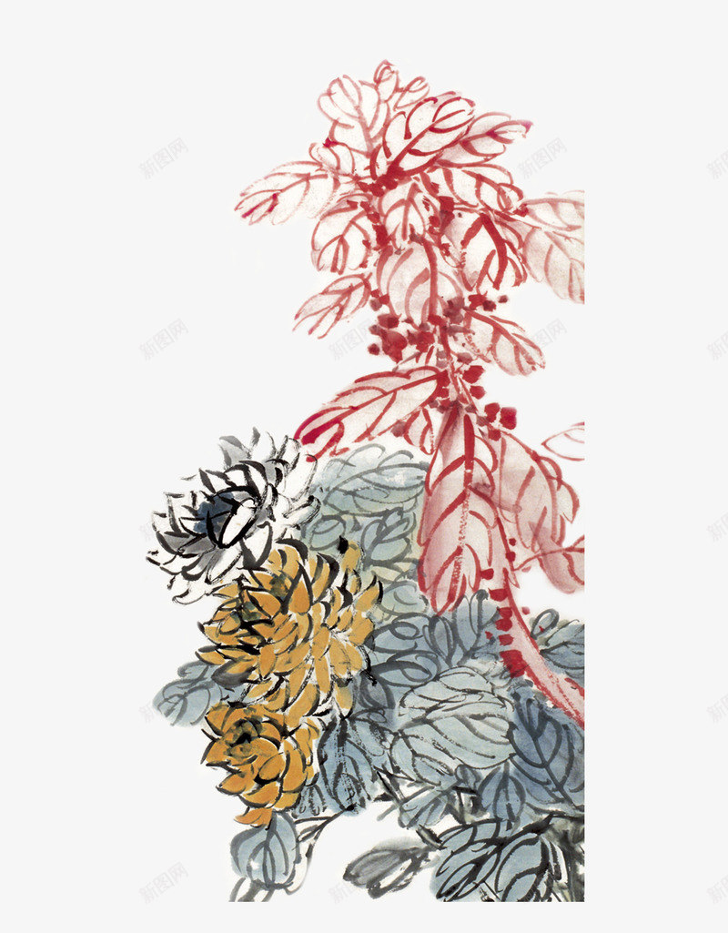 水墨菊花png免抠素材_88icon https://88icon.com 中国画 中国风 水墨菊花 菊花