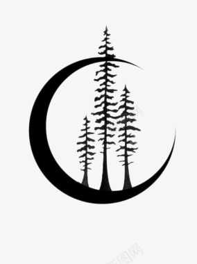寒食节装饰图案月亮与树图标图标