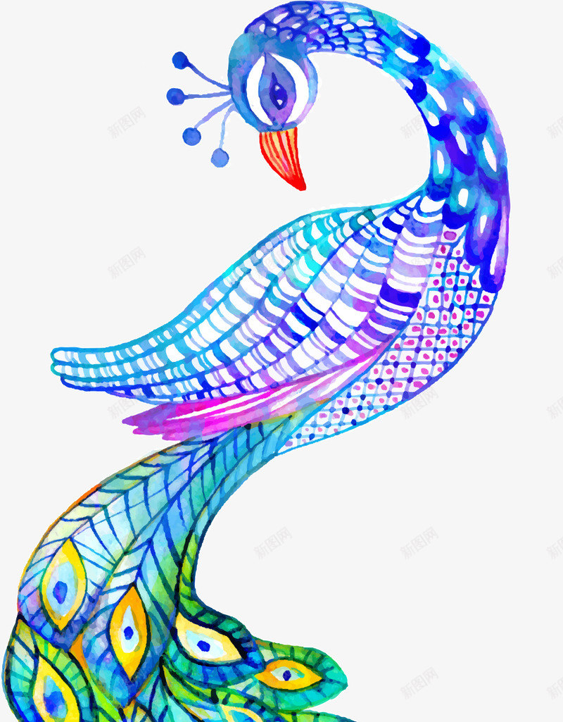 手绘美丽多彩孔雀png免抠素材_88icon https://88icon.com 唯美孔雀 多彩孔雀 手绘孔雀 水彩孔雀 绘画 美丽孔雀