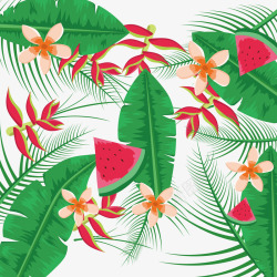 热带植物花框西瓜装饰图案矢量图素材