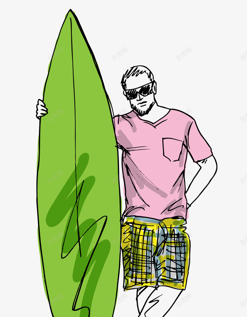 冲浪板与男士个性手绘插画png免抠素材_88icon https://88icon.com 冲浪 手绘 男士 运动 释放压力
