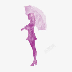 手绘打伞的女孩矢量图素材