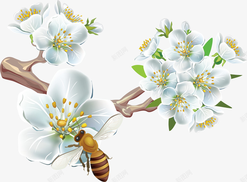 小蜜蜂png免抠素材_88icon https://88icon.com 小蜜蜂元素 油墨画 漂亮的花朵