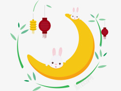 中秋月饼节手绘中秋月饼节月亮玉兔高清图片