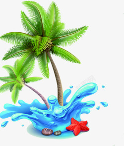 椰子树迸溅的水花素材