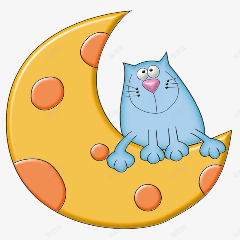 手绘月球猫咪png免抠素材_88icon https://88icon.com 卡通 手绘 月亮 猫咪 蓝色 黄色