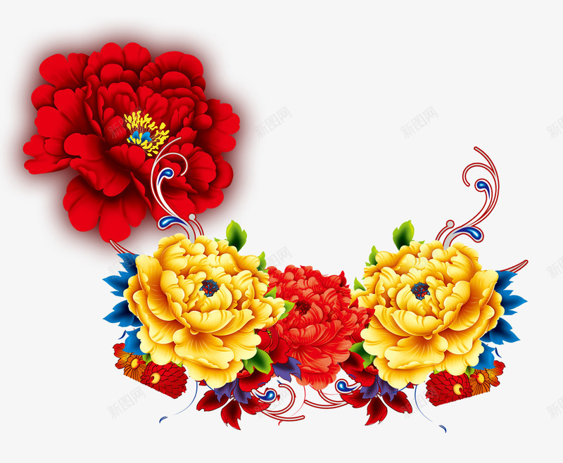 牡丹花富贵psd免抠素材_88icon https://88icon.com 中国红 中国风 富贵牡丹花 花卉元素