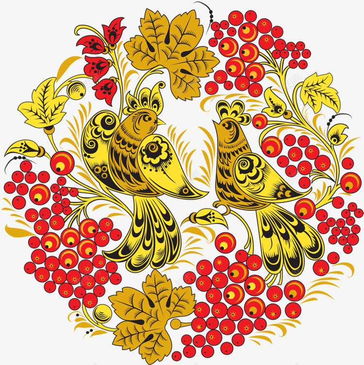 装饰图案花鸟图案png免抠素材_88icon https://88icon.com png 免扣背景 圆形 红色 花鸟装饰图案 黄色