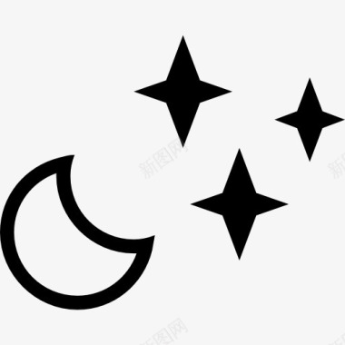 繁星新月晚上天气符号图标图标