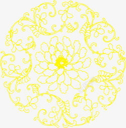 中国风黄色剪纸牡丹花素材