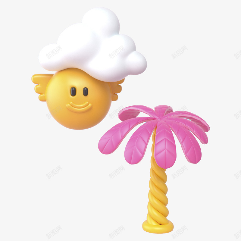 卡通立体太阳与椰子树png免抠素材_88icon https://88icon.com 三维 创意 卡通 可爱 太阳 彩色 椰子树 立体