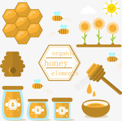 扁平化蜂蜜瓶子扁平化有机蜂蜜元素矢量图高清图片