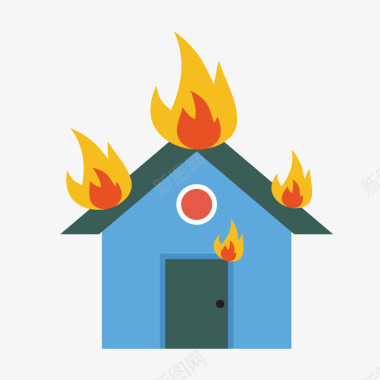 蓝色山背景蓝色房屋火灾图标矢量图图标