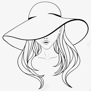 女人时间戴帽子的女人矢量图图标图标