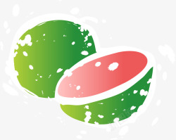 绿色手绘西瓜水果素材