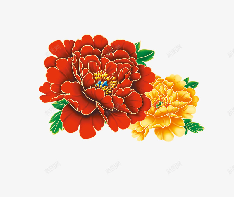 红黄牡丹花富贵装饰png免抠素材_88icon https://88icon.com 牡丹花 花 花朵