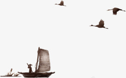 古典艺术风帆飞鸟素材