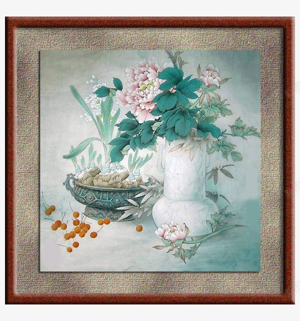 水墨画png免抠素材_88icon https://88icon.com 植物 水仙花 水墨画 牡丹 画框 花