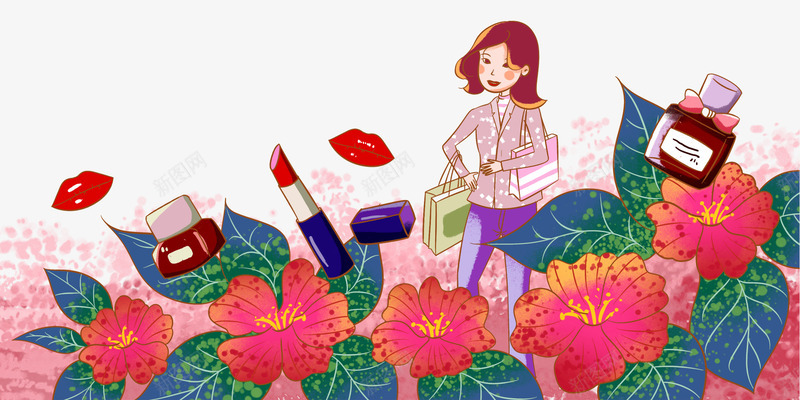 妇女节手绘装饰插画psd免抠素材_88icon https://88icon.com 38 化妆品 女人 妇女节 手绘插画 装饰图案