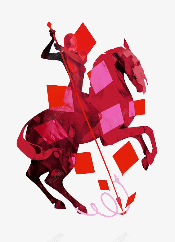 方块红色骑马战斗士png免抠素材_88icon https://88icon.com 图案元素 奔跑 热情 装饰
