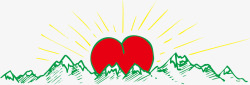 红色爱心太阳绿色山峰矢量图素材