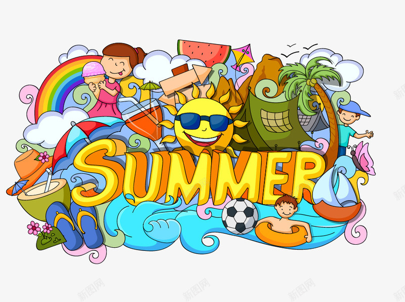 summer矢量图eps免抠素材_88icon https://88icon.com summer 太阳 彩虹 拖鞋 海浪 矢量女孩 足球 矢量图