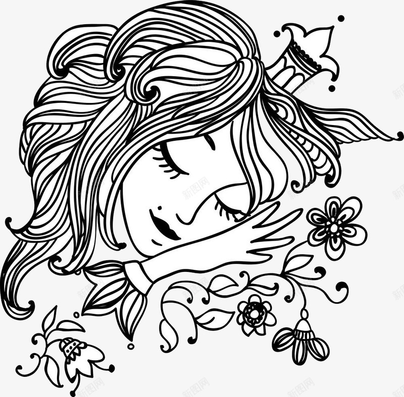 黑白单线装饰插图睡着的女孩png免抠素材_88icon https://88icon.com 单线 睡着的女人 睡着的女孩 线稿 装饰插图 黑白 黑白人物装饰画