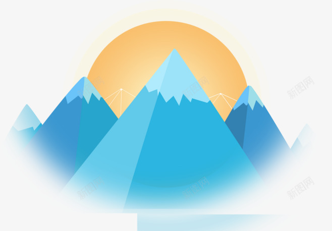 太阳升起png免抠素材_88icon https://88icon.com 卡通山峰 插画 日升 蓝色群山