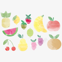水墨水彩苹果西瓜菠萝矢量图素材