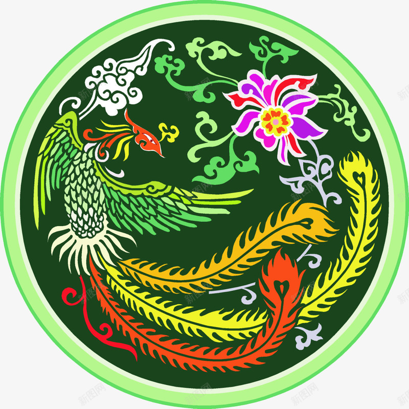 牡丹凤凰印花纹理psd免抠素材_88icon https://88icon.com 凤凰 印花 牡丹 纹理 花边