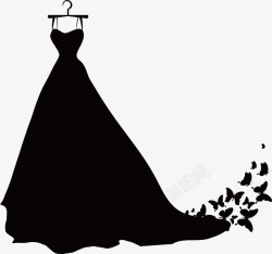 黑色婚纱手绘素材