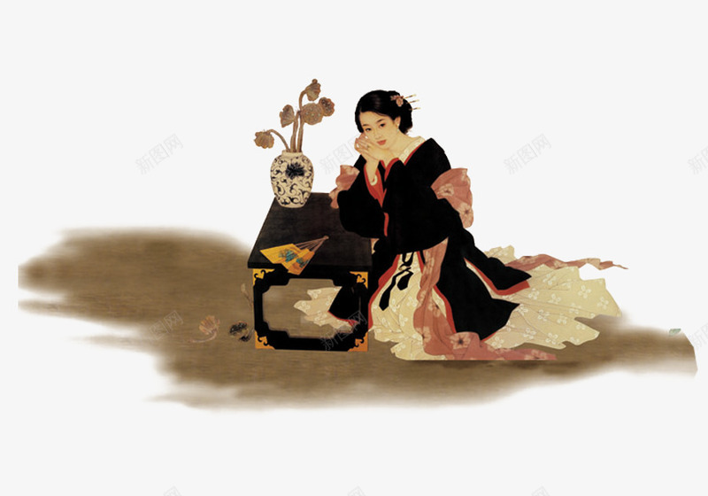 思考的古人png免抠素材_88icon https://88icon.com 专注力 古人 女人 水墨画