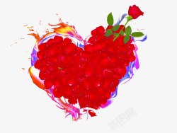 红色玫瑰花瓣爱心火焰边框素材