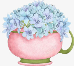 手绘粉色花瓶中的野牡丹花素材