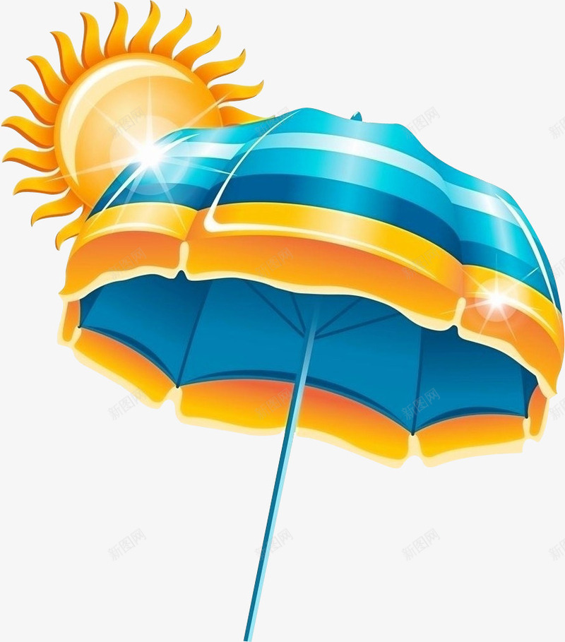 蓝色条纹遮阳伞和太阳png免抠素材_88icon https://88icon.com 太阳 条纹 蓝色 遮阳伞