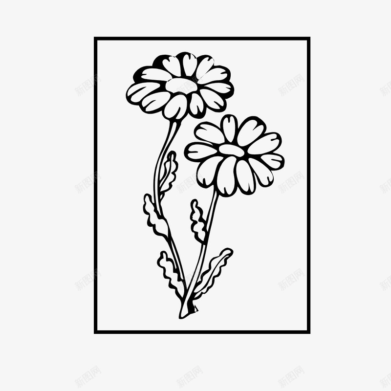长方形边框里的花朵png免抠素材_88icon https://88icon.com 两朵 卡通 叶子 太阳花 手绘 简图 花朵 边框 长方形