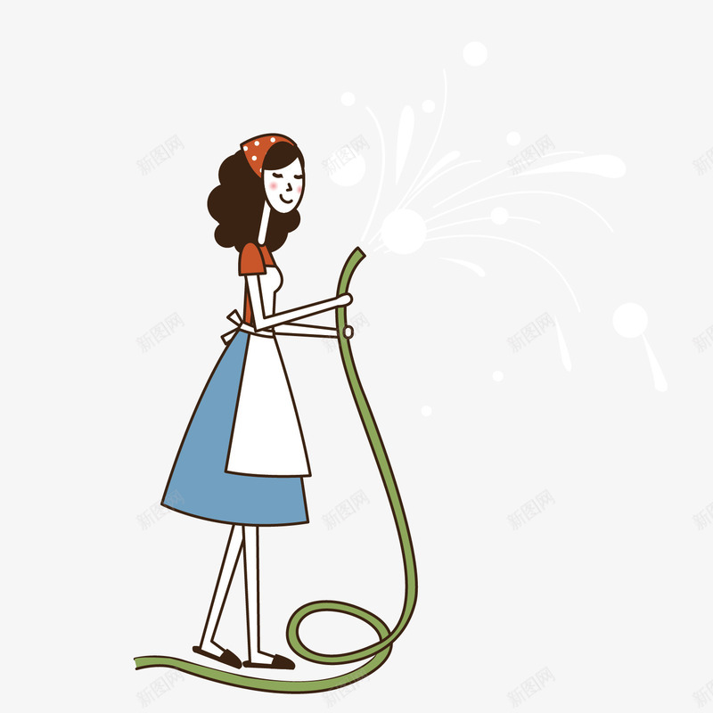打扫卫生的女人png免抠素材_88icon https://88icon.com 围裙 手绘插画 水管 浇水 矢量干家务插画