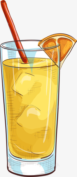 卡通冰块橙汁简图素材