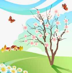 桃花树和房子素材