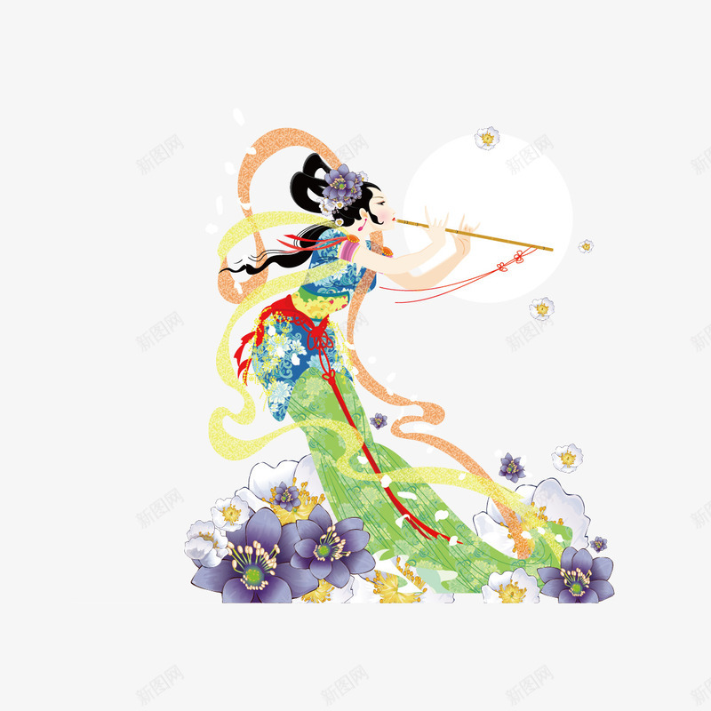 创意中国风吹笛元素png免抠素材_88icon https://88icon.com 人物 吹笛 月亮