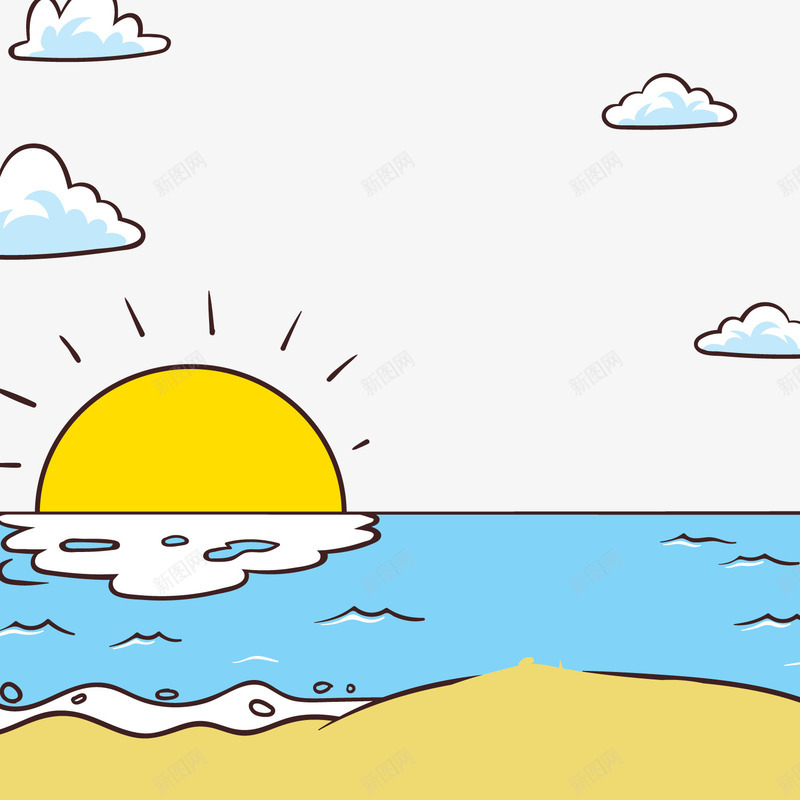 蓝色大海沙滩太阳png免抠素材_88icon https://88icon.com 卡通太阳 背景装饰 蓝色大海 风景
