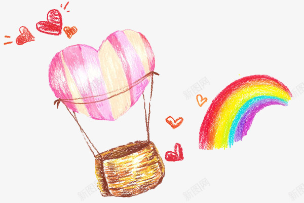 手绘彩色彩虹热气球png免抠素材_88icon https://88icon.com 彩色 彩虹笔刷 手绘彩虹 漂浮红心 热气球 自然景观