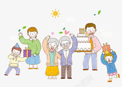 手绘爷爷奶奶手绘庆祝生日的卡通简笔画高清图片