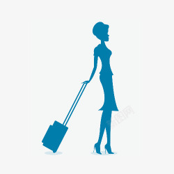 卡通女人拖着行李箱素材