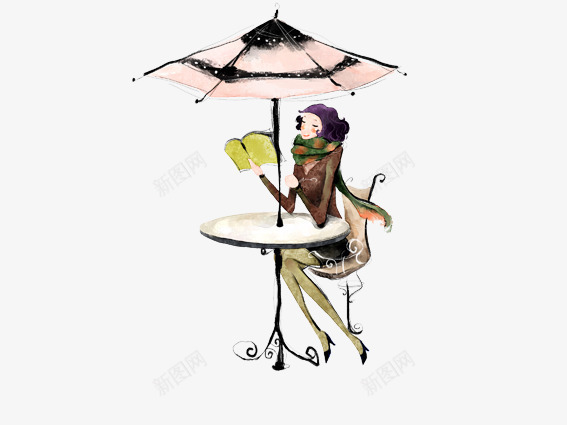 喝下午茶的女人png免抠素材_88icon https://88icon.com 手绘书 手绘休息的女人 手绘大伞 手绘女人 手绘座位 手绘桌子 雨中女人