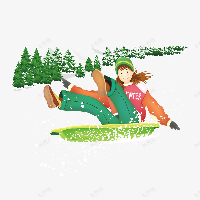 户外滑雪海报png免抠素材_88icon https://88icon.com 卡通人物 女人 户外运动 旅游项目 海报宣传 滑雪